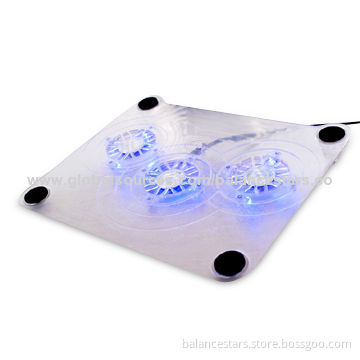 Laptop Cooling Pad, Made of Plastic, Available in Clear and Black